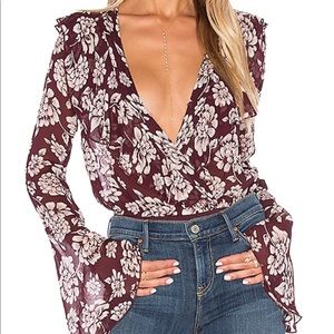 BAND OF GYPSIES • maroon floral body suit
